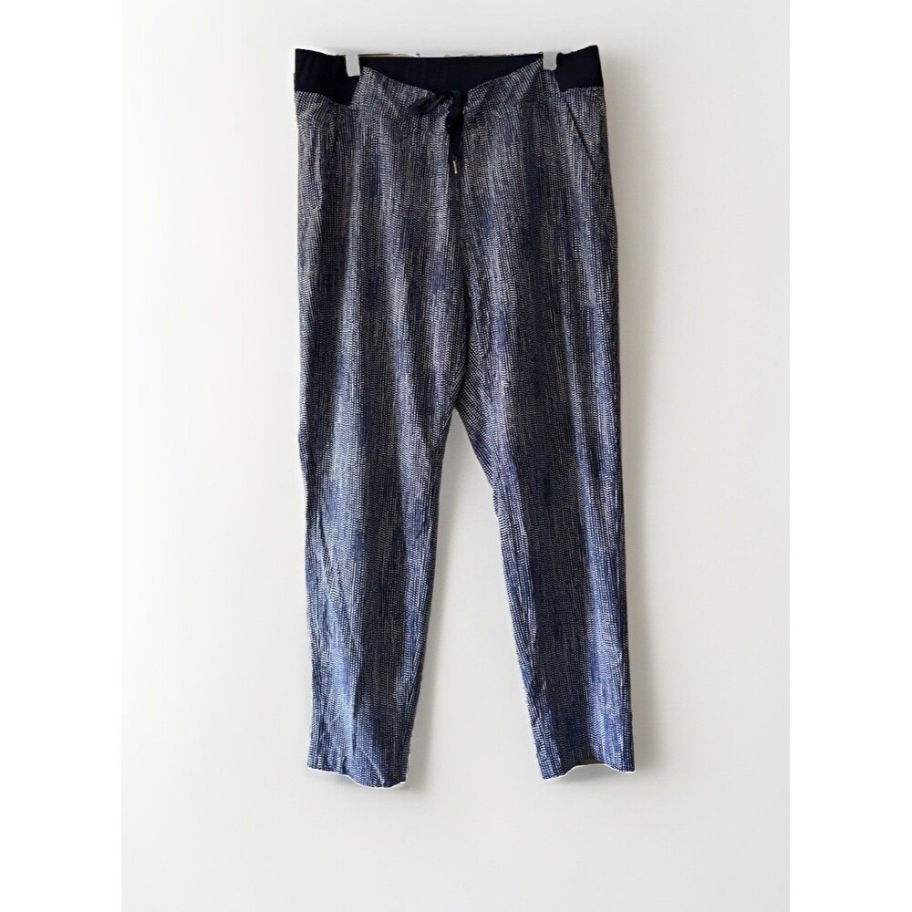 Athleta Ankle Pants, Blue/White Pattern Size 12 27" Inseam Drawstring Yoga